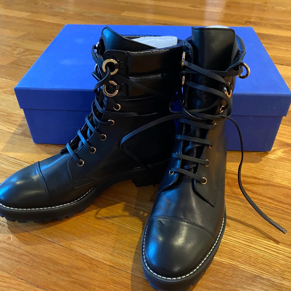 Stuart Weitzman Lexi Black Leather Combat Boots